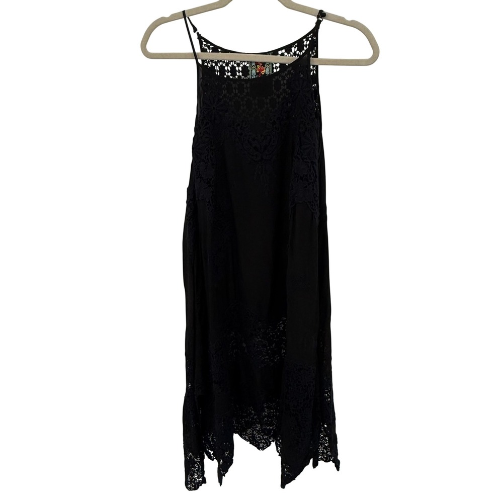 Johnny‎ Was Slip Dress Womens S Black Lace Crochet Handkerchief Hem C30298